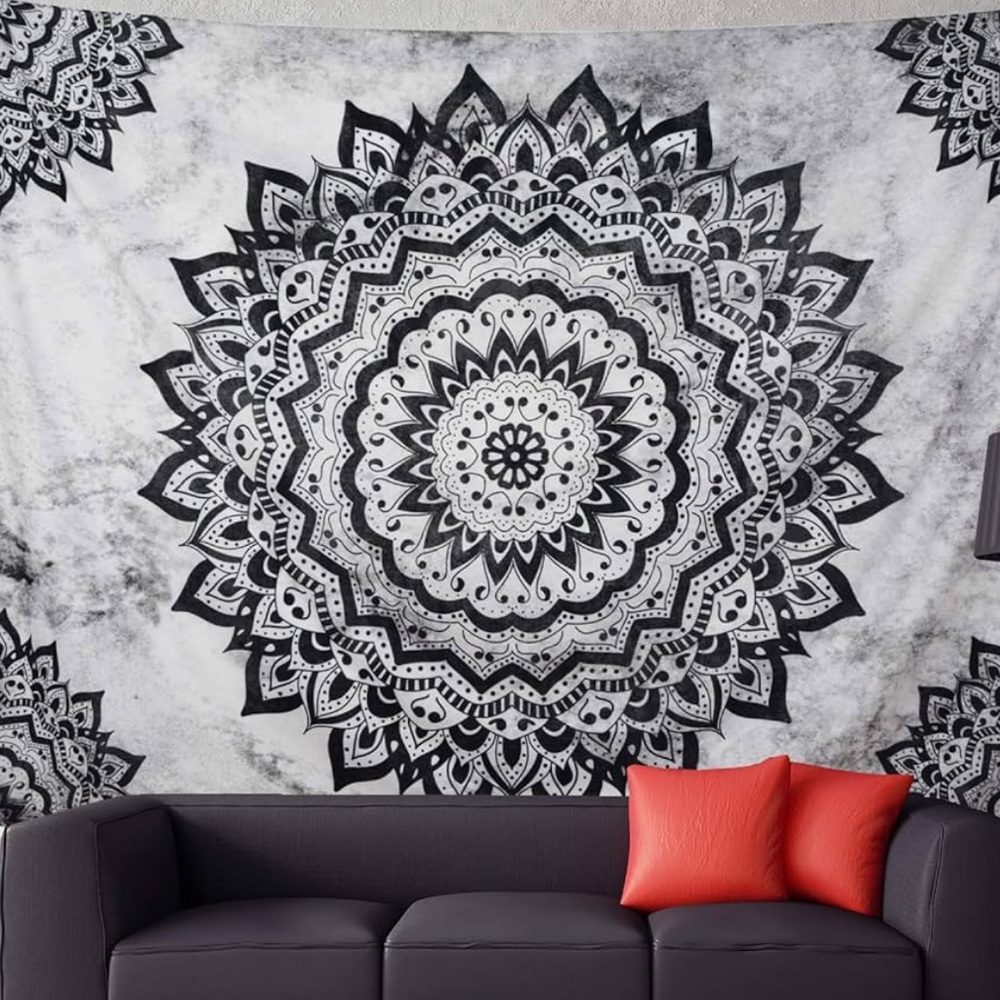 MANDALA WALL TAPESTRY Black and White 59.1 x 78.7 inch